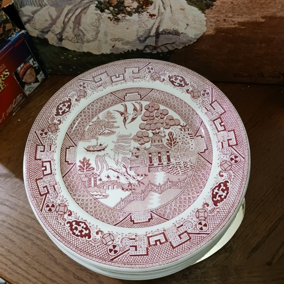 6 Walker China Red ๐ฅ5" Plates White with ๐Red Oriental Scenes,๐USA made.๐๐ฑ - Picture 3 of 14